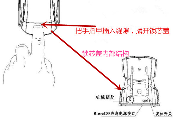 亚太天能指纹锁电池应急接口在哪里