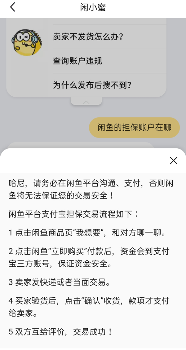 闲鱼的担保账户在哪