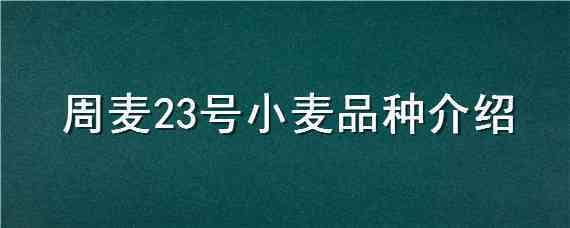 周麦23号小麦品种介绍