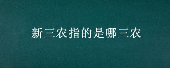 新三农指的是哪三农