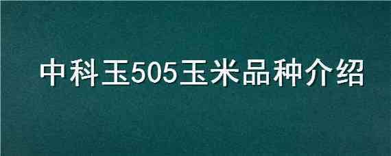 中科玉505玉米品种介绍