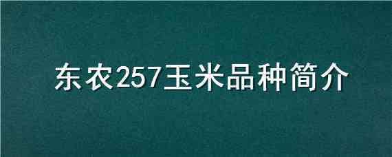 东农257玉米品种简介（东农257玉米特征特性）