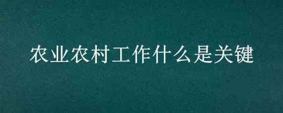 农业农村工作什么是关键