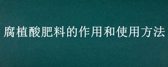 腐植酸肥料的作用和使用方法 腐植酸肥起什么作用