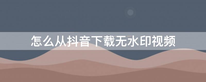 怎么从抖音下载无水印视频