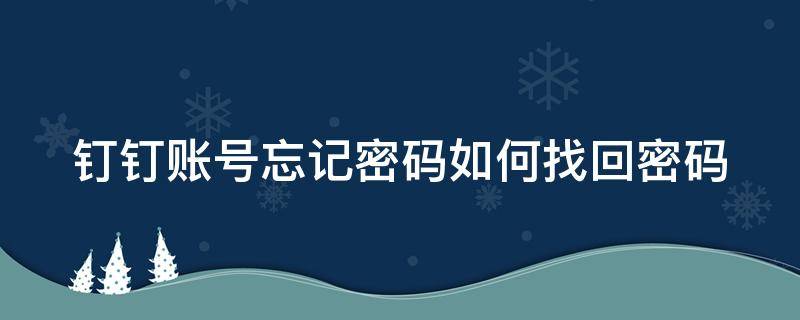 钉钉帐号密码忘了怎么找回 钉钉账号忘记密码如何找回密码