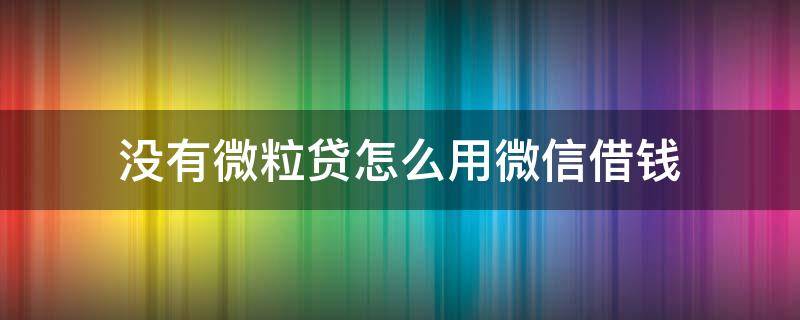 没有微粒贷怎么用微信借钱（微信微粒贷怎么不能借钱）