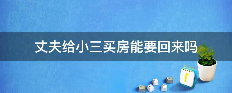 丈夫给小三买房能要回来吗（老公为小三买的房,能否要回来）