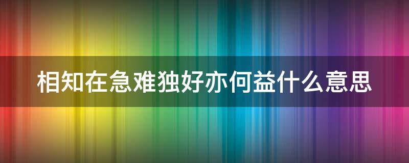 相知在急难独好亦何益什么意思（相知在急难独处亦何益这句诗的意思是什么）