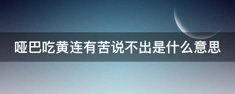 哑巴吃黄连有苦说不出是什么意思（哑巴吃黄连有苦说不出究竟是什么意思）