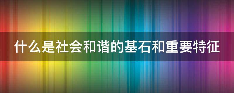 什么是社会和谐的基石和重要特征 什么是社会和谐的基础和重要