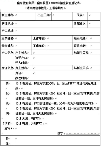 沈阳盛京教育集团盛京校区2022年新生普查通知