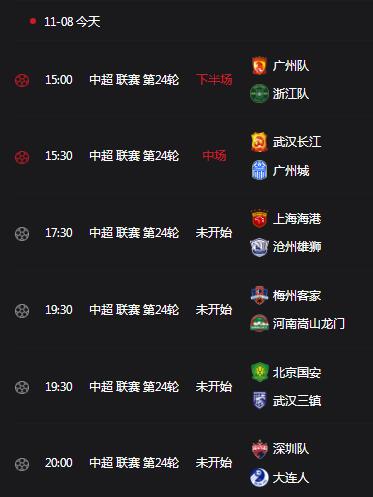 中超联赛赛程直播时间表11月8日 中超联赛赛程直播时间表11月8日