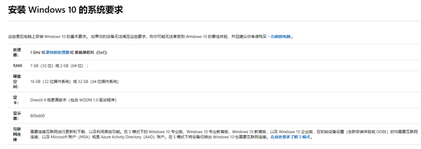 Win10硬件配置要求