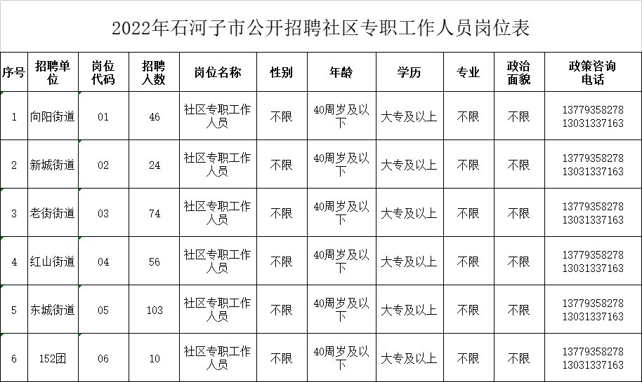 2022年石河子市公开招聘社区专职工作人员公告