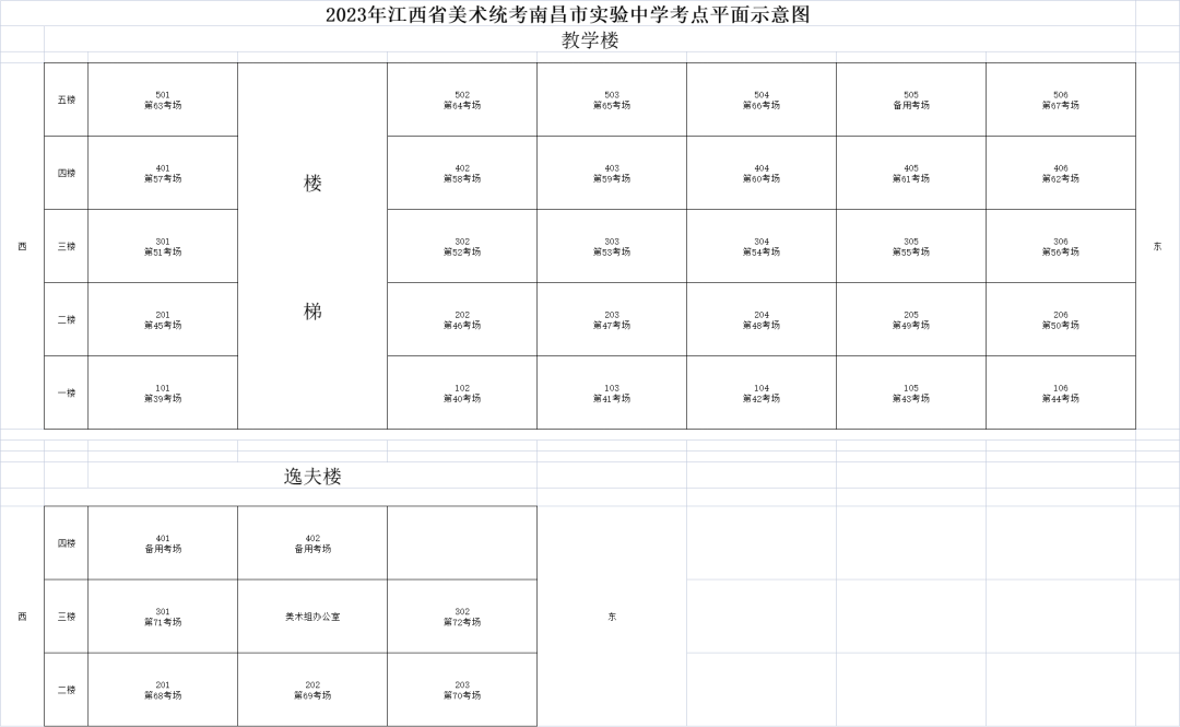 2023年江西美术统考南昌考区考场分布图汇总