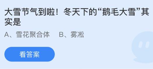 蚂蚁庄园12月7日答案最新：大雪节气不上冻明年可能会出现？冬天下的鹅毛大雪其实是？