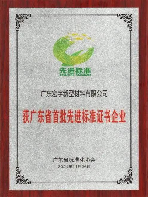 宏宇陶瓷获得广东省首批“先进标准证书”