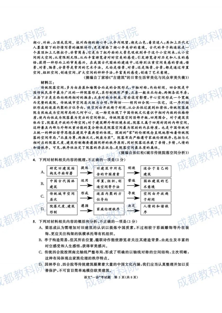 成都2016级高三一诊语文答案 成都高三一诊语文试题及答案2023