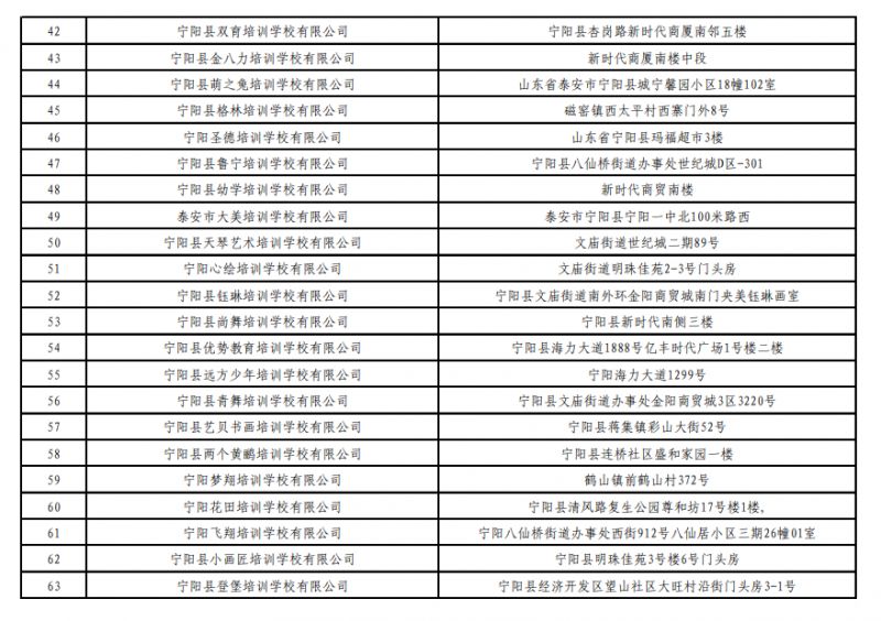 2023宁阳县校外培训机构白名单 宁阳教育培训机构有哪些