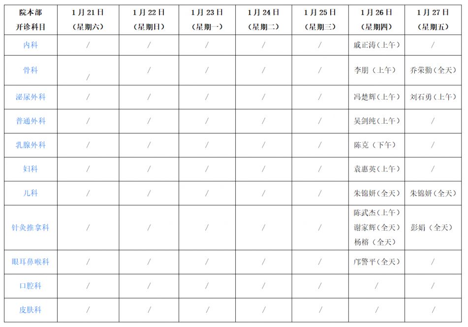 广州中医药大学第三附属医院2023年春节假期门急诊安排