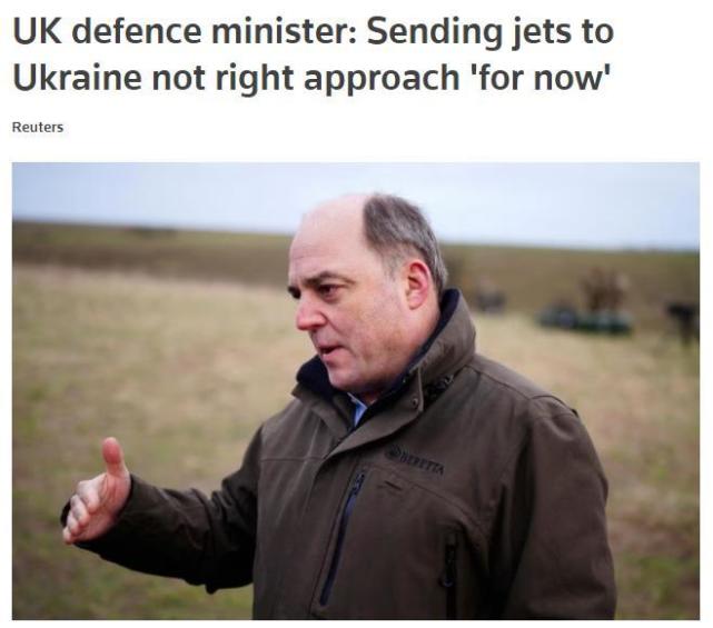 英国防大臣：向乌克兰提供战斗机目前不是正确做法