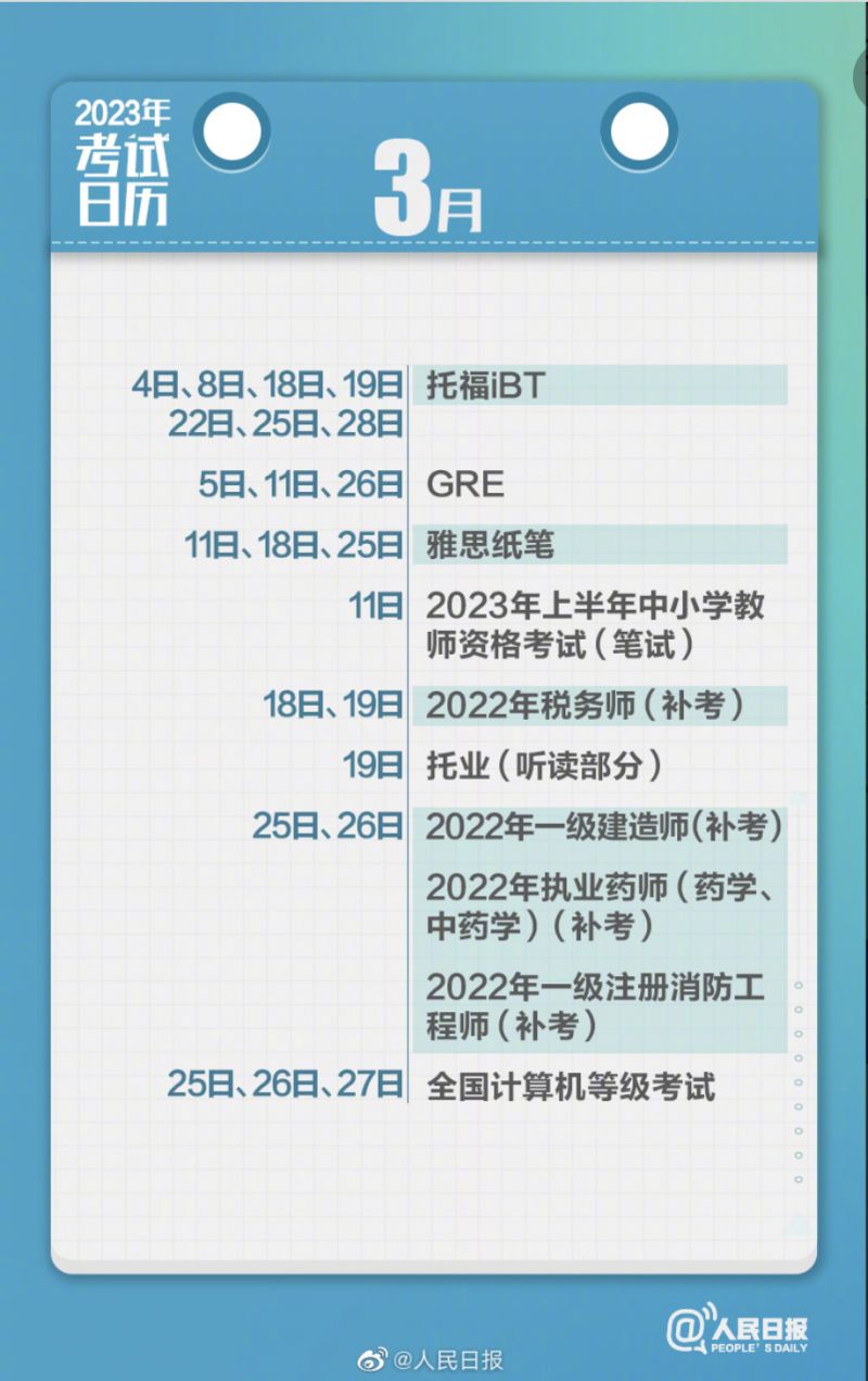 2021年三月份考试有哪些 2023年3月期间有哪些重要考试