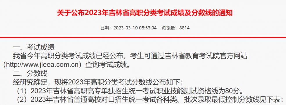 2023吉林省高职单招成绩公布时间 2023吉林省高职单招成绩公布时间是多少