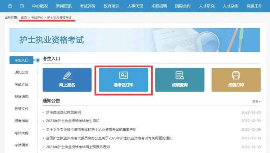 附入口 2023年河南护士资格证准考证打印流程图