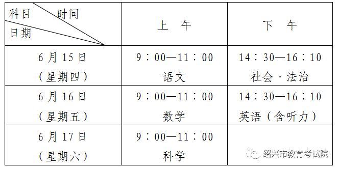 2023年绍兴市中考考试安排 绍兴市今年中考时间