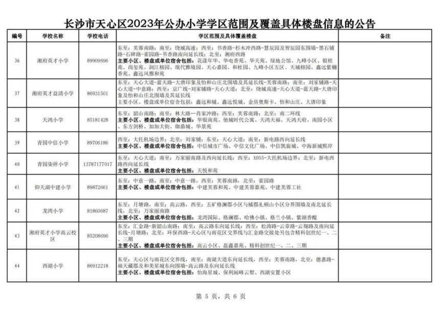 2023年长沙天心区公办小学学区范围汇总