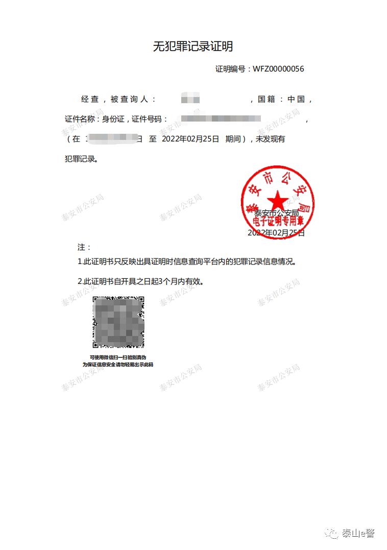 泰安无犯罪记录证明线上办理入口+流程