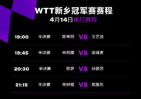 2023WTT新乡冠军赛半决赛赛程直播时间表4月14日 今天新乡乒乓球赛对阵表图