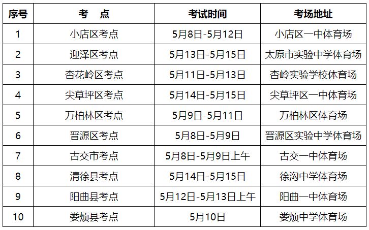 2023奶奶太原中考体育考试时间安排一览