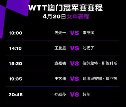 WTT澳门冠军赛视频直播观看入口 4.20今天澳门乒乓球赛CCTV5直播时间
