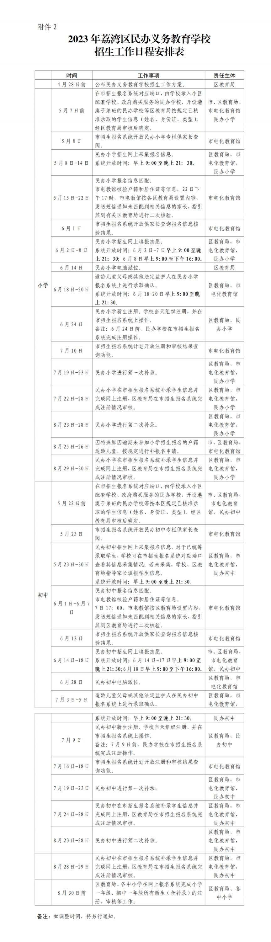 2023广州荔湾区小学招生工作日程安排 广州市荔湾区小学招生简章