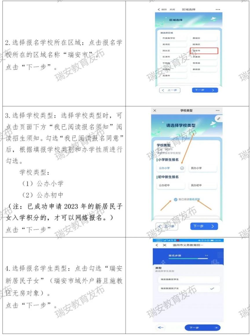 新居民子女公办学校报名 2023瑞安义务教育学校招生网络报名指南