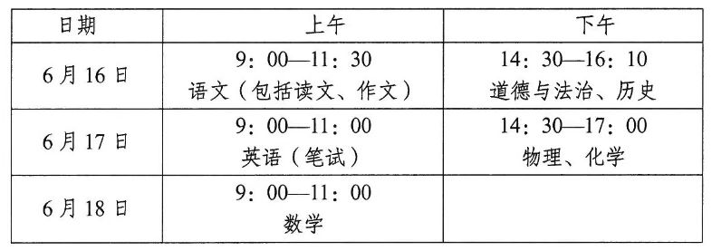 2023南通中考时间安排表