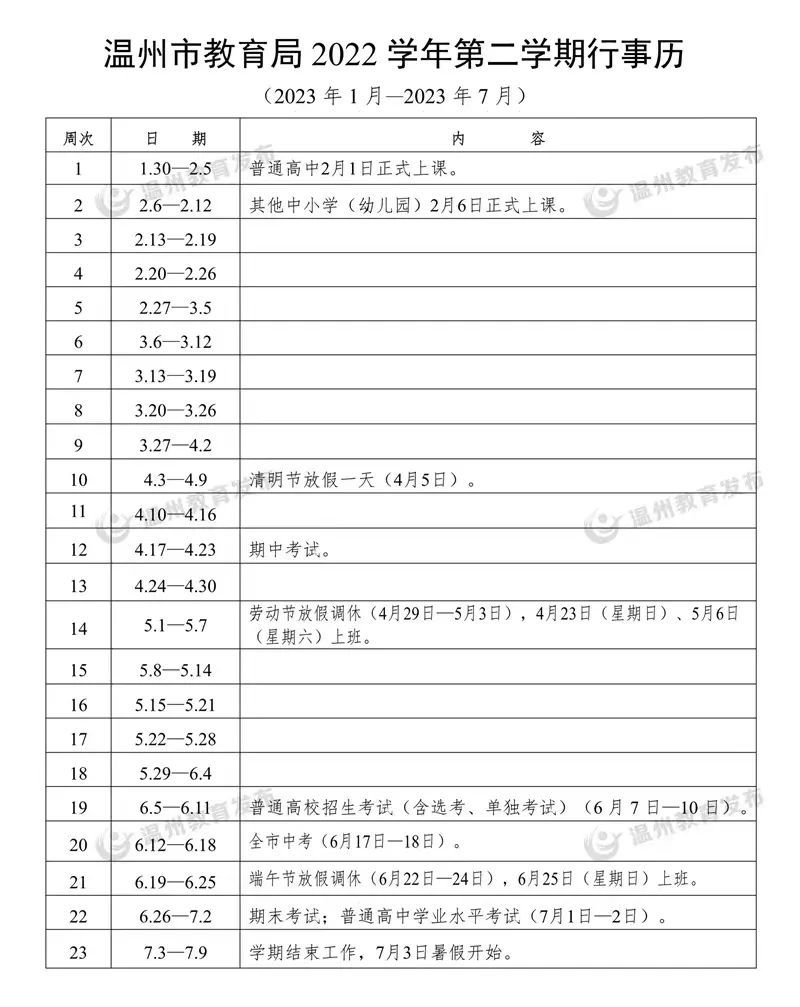 2023温州龙湾中小学、幼儿园期末考试及秋季开学时间