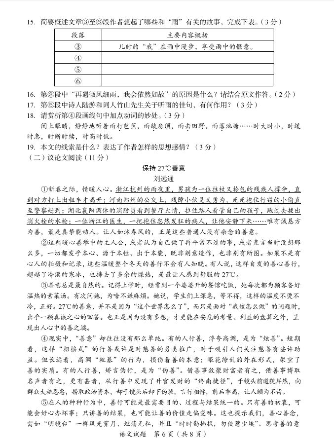 广安市2021年中考测试题 2023广安中考试题及参考答案