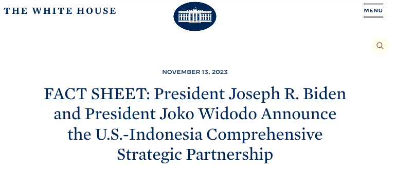 美国宣布和印尼升级为“全面战略伙伴关系”